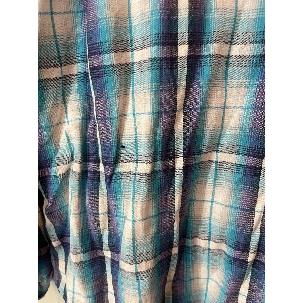 Levis Vintage 90s Y2k Distressed Plaid Pearl Snap‎ Button Down Womans Large Blue